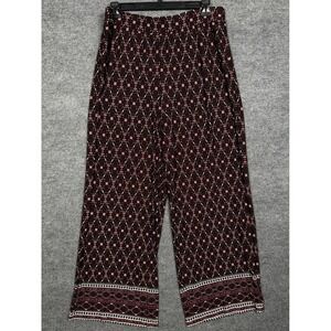 Cato Womens Size 18/20W Wide Leg Pants Brown Pull On Palazzo Geometric Stretch